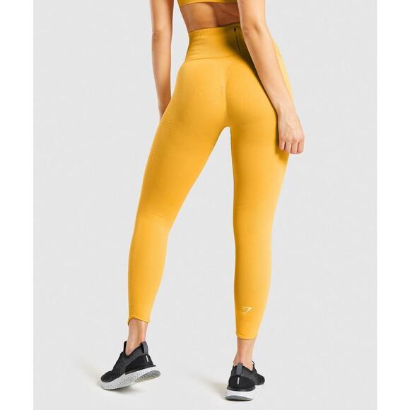 Gymshark Vital Rise Seamless Leggings Size Medium Yellow Marl High Rise Ruched - Picture 2 of 12